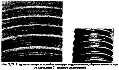 Подпись: Рис. 3,21, Надрывы материала резьбы штуцера гидросистемы, образовавшиеся при ее нарезании (4-кратное увеличение) 
