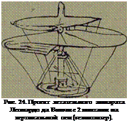 Подпись: Рис. 24. Проект летательного аппарата Леонардо да Винчи с 2 винтами на вертикальной оси (геликоптер). 