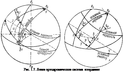 Подпись: Рис. 1.7. Левая ортодромическая система координат 